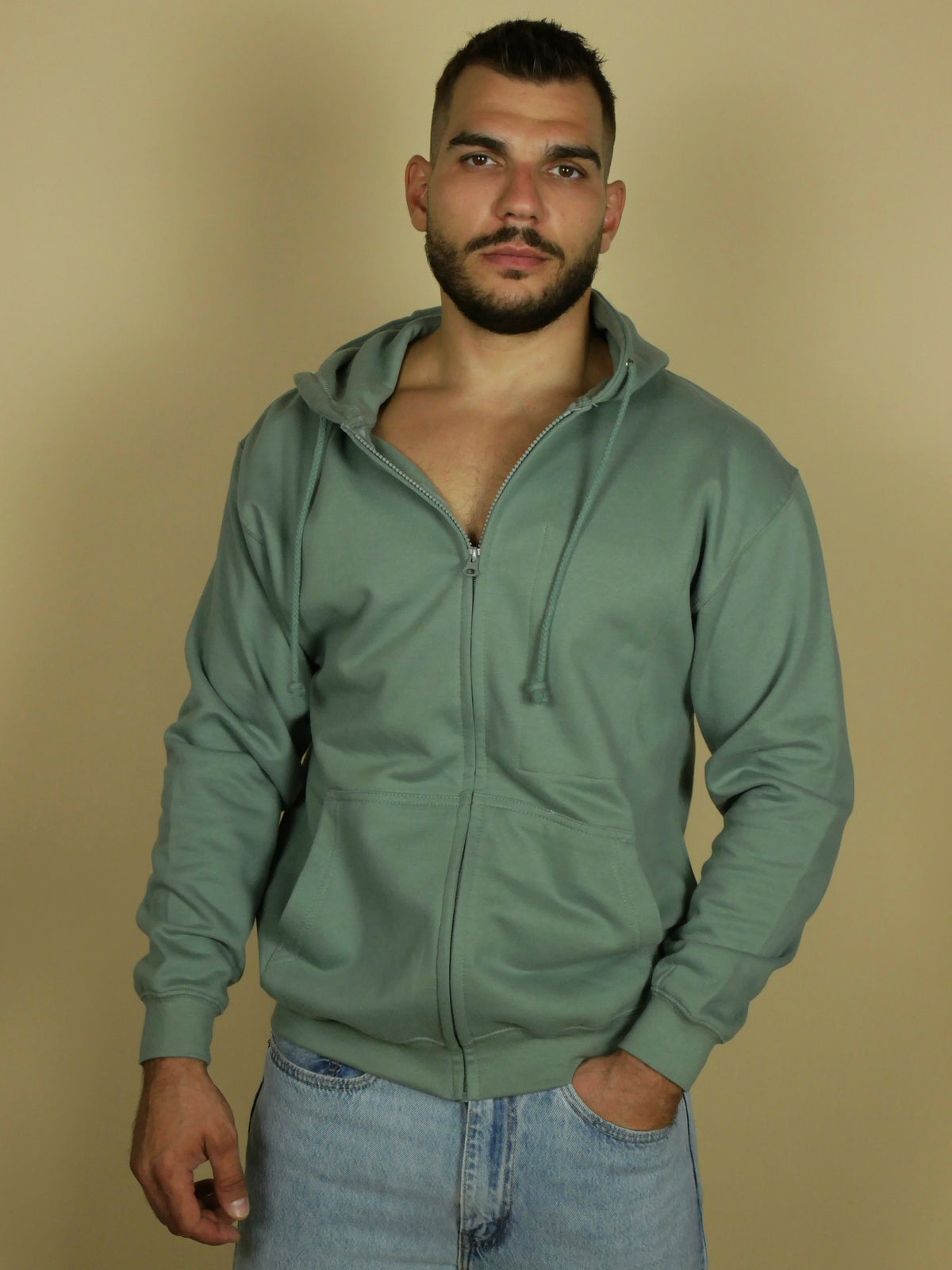 Hoodie Zippé Royalty Vert Sauge Taille M- Pièce Unique