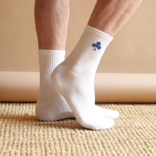 monsieurbarr chaussettes Blanches bio trèfle bleu brodé