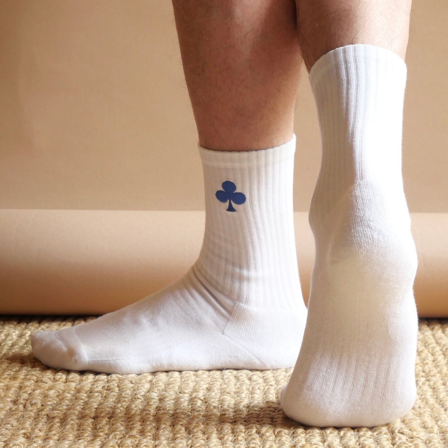 monsieurbarr chaussettes Blanches bio trèfle bleu brodé