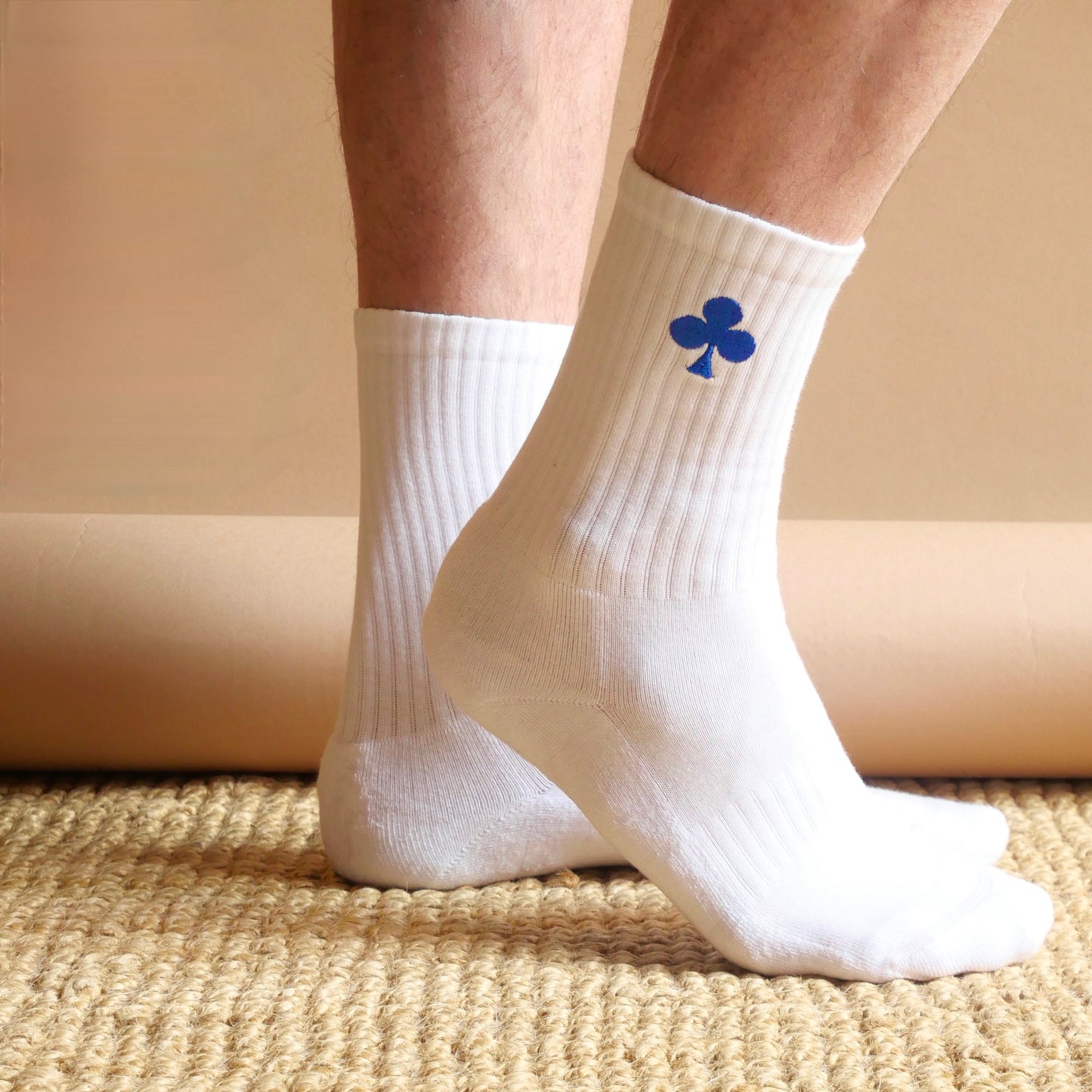 monsieurbarr chaussettes Blanches bio trèfle bleu brodé