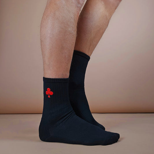 Chaussettes noires en coton biologique brodés trèfle rouge