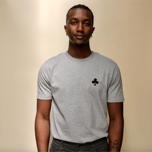 T-shirt gris chiné broderie trèfle anthracite-monsieurbarr