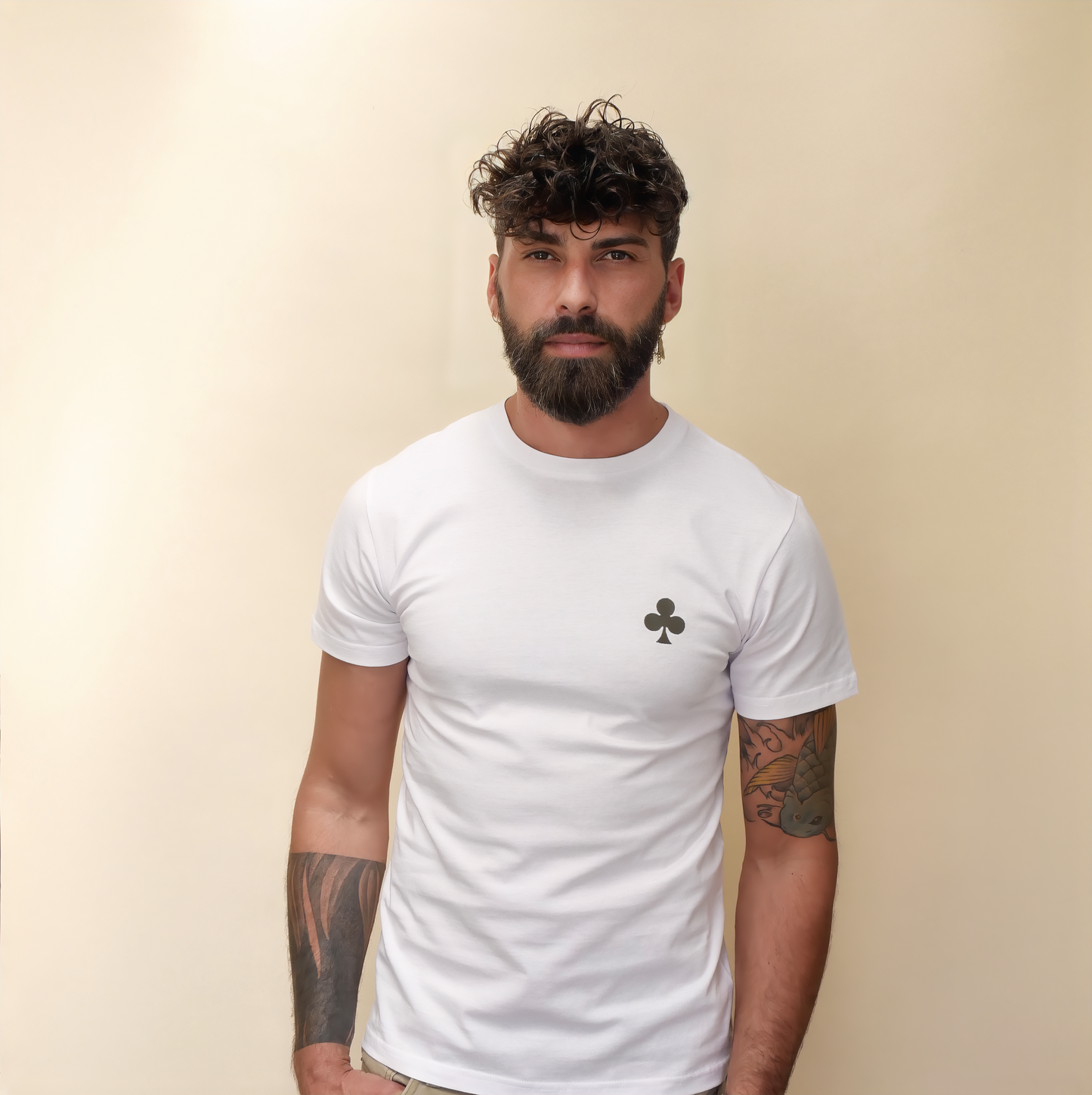 monsieurbarr t-shirt été blanc trèfle brodé kaki