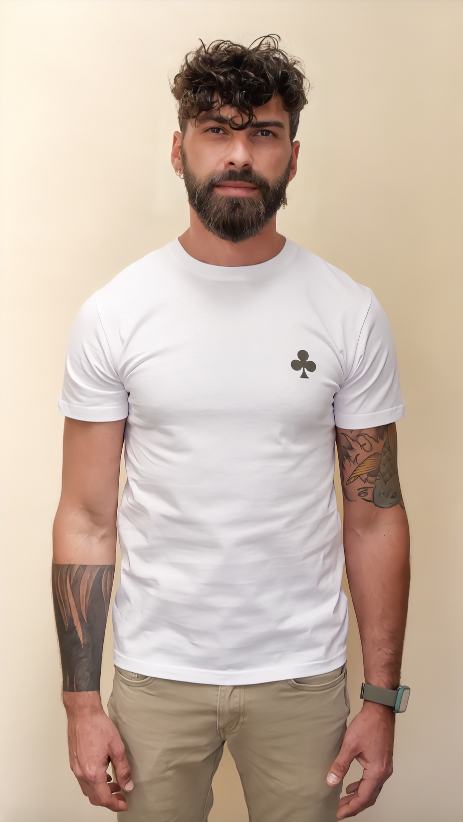 monsieurbarr t-shirt été blanc trèfle brodé kaki