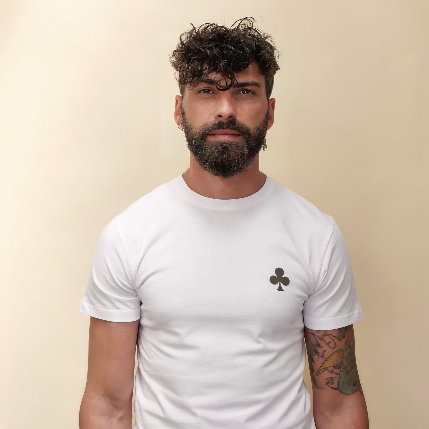 monsieurbarr t-shirt été blanc trèfle brodé kaki