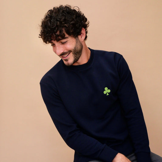 monsieurbarr sweatshirt col rond bleu marin trèfle kaki