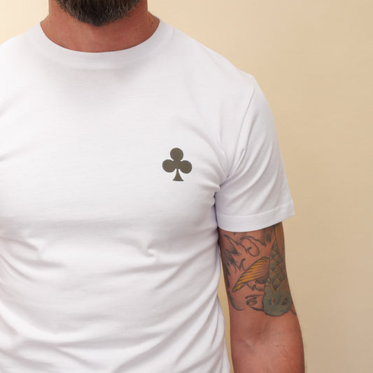 monsieurbarr t-shirt été blanc trèfle brodé kaki