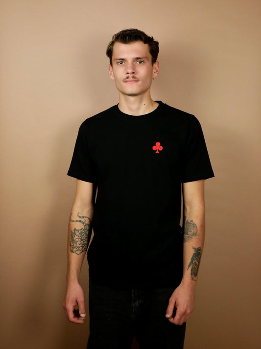 T-shirt noir trèfle brodé rouge mat monsieurbarr