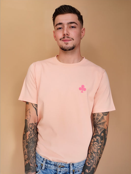 monsieurbarr t-shirt rose argile broderie trèfle rose fuschia