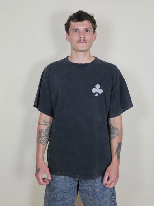 monsieur barr t-shirt oversize effet destroy marble broderie trèfle argent