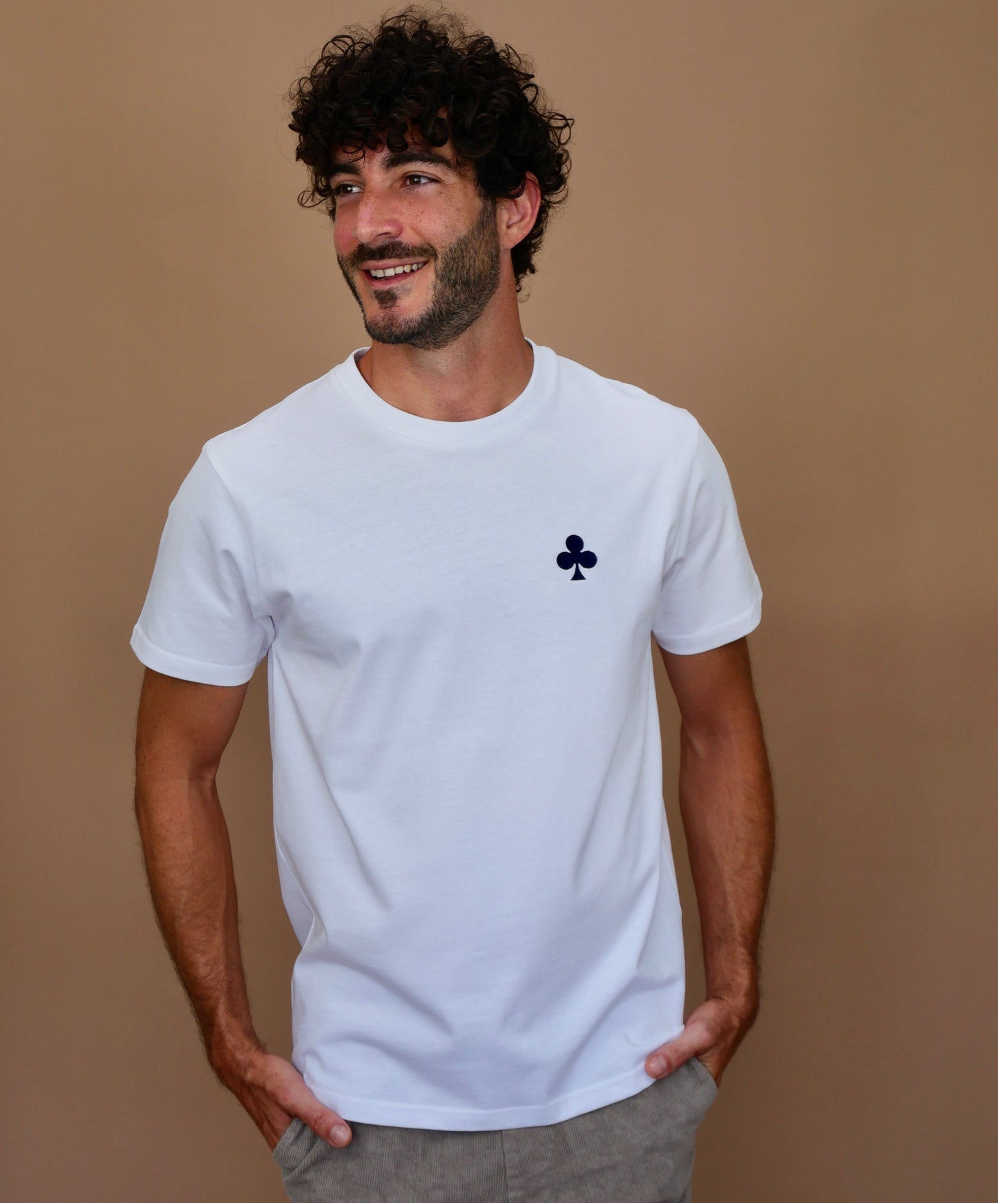 monsieurbarr T-SHIRT BLANC épais TREFLE MARINE