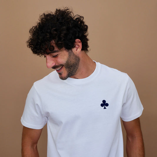 monsieurbarr T-SHIRT BLANC épais TREFLE MARINE