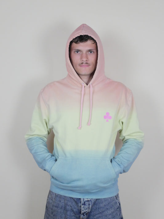 Hoodie multicolore effet dégradé unique trèfle rose brodé