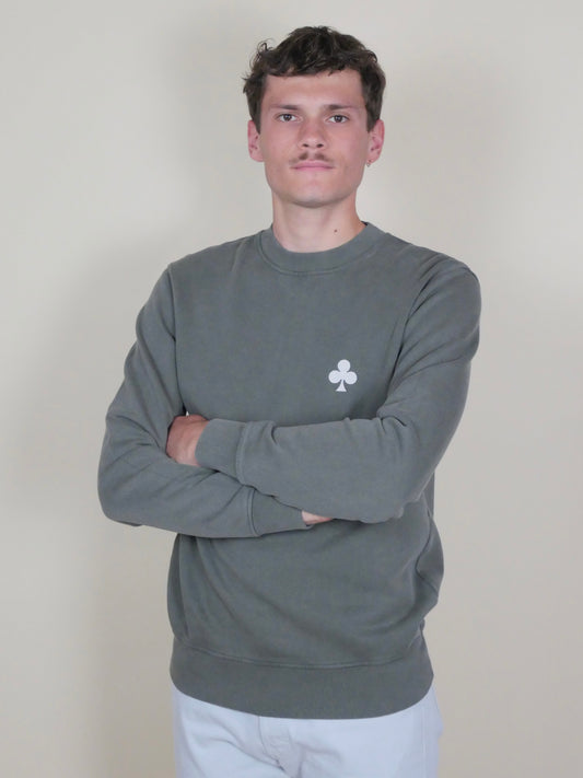 monsieurbarr Sweatshirt homme / unisexe kaki délavé fabriqué au Portugal