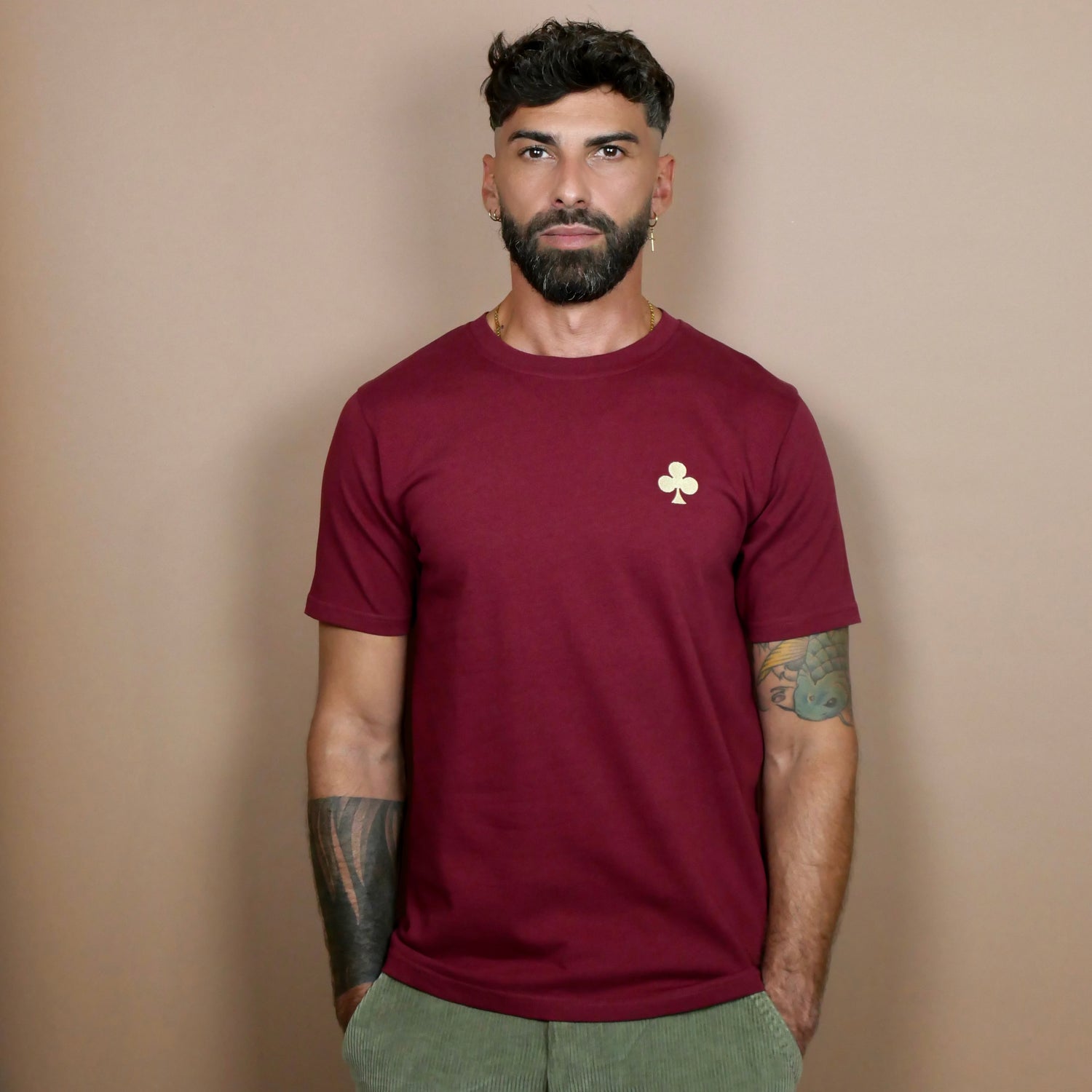 T-shirt bordeaux coupe regular trèfle brodé dorée monsieurbarr