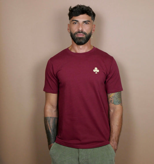 monsieurbarr T-shirt bordeaux coupe regular trèfle brodé dorée