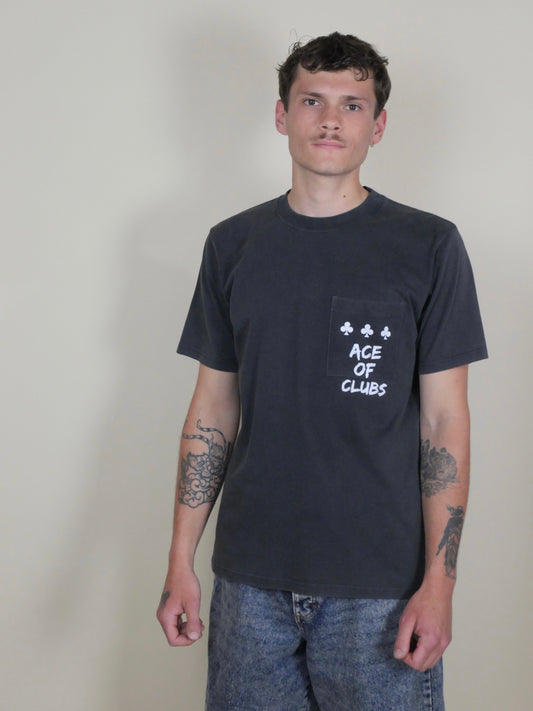 T-shirt Noir Vintage à Poche Ace of Clubs