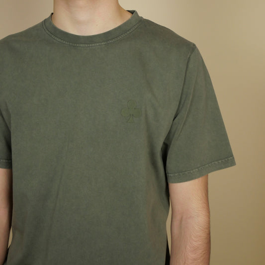 monsieurbarr t-shirt kaki vintage trèfle brodé kaki