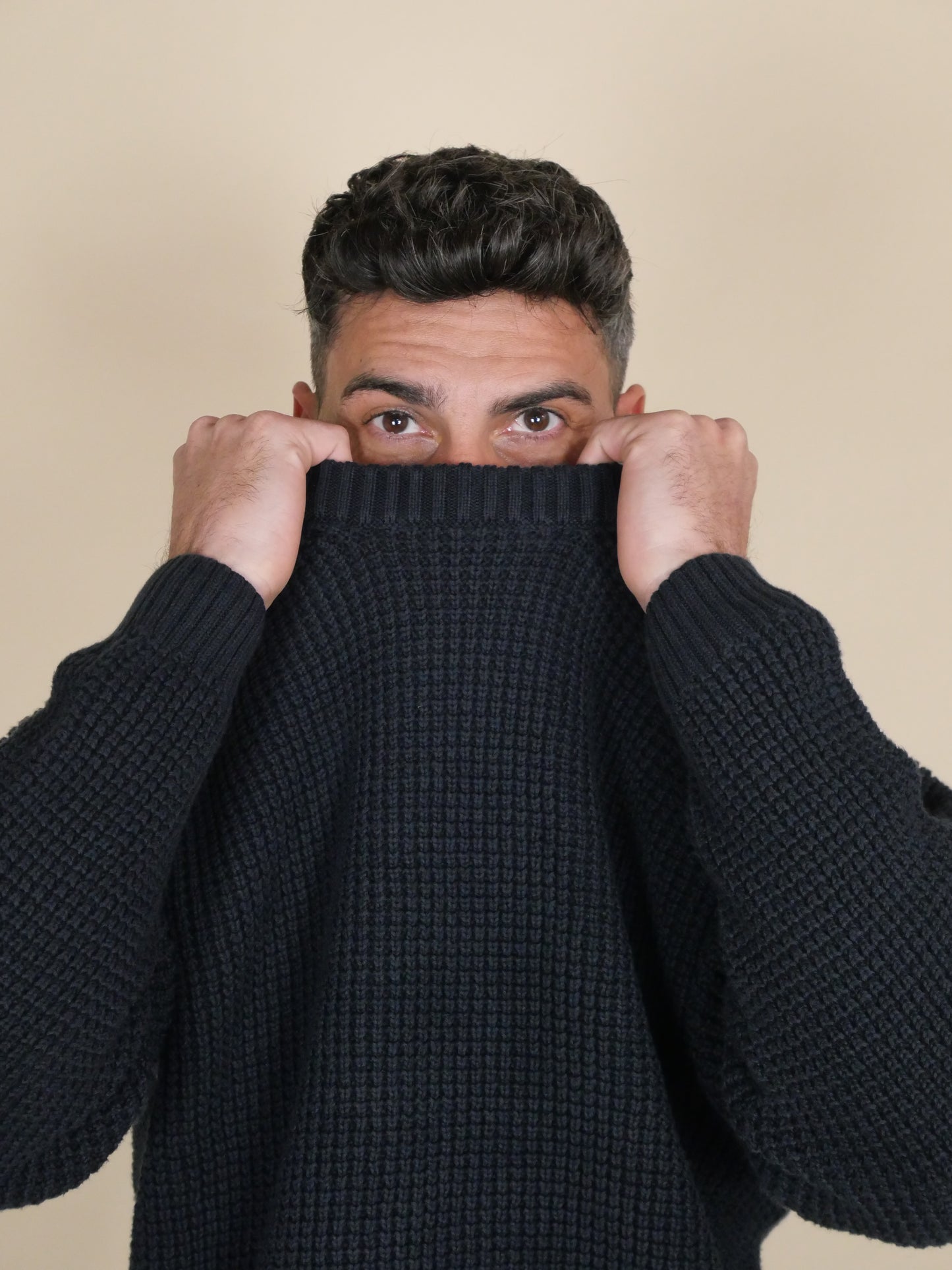 pull waffle en maille gaufrée bleu marine