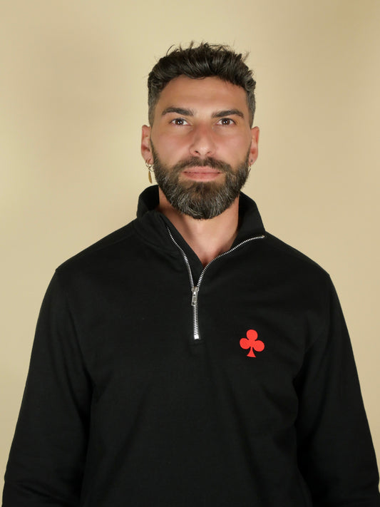 monsieurbarr quarter zip noir Trèfle brodé rouge