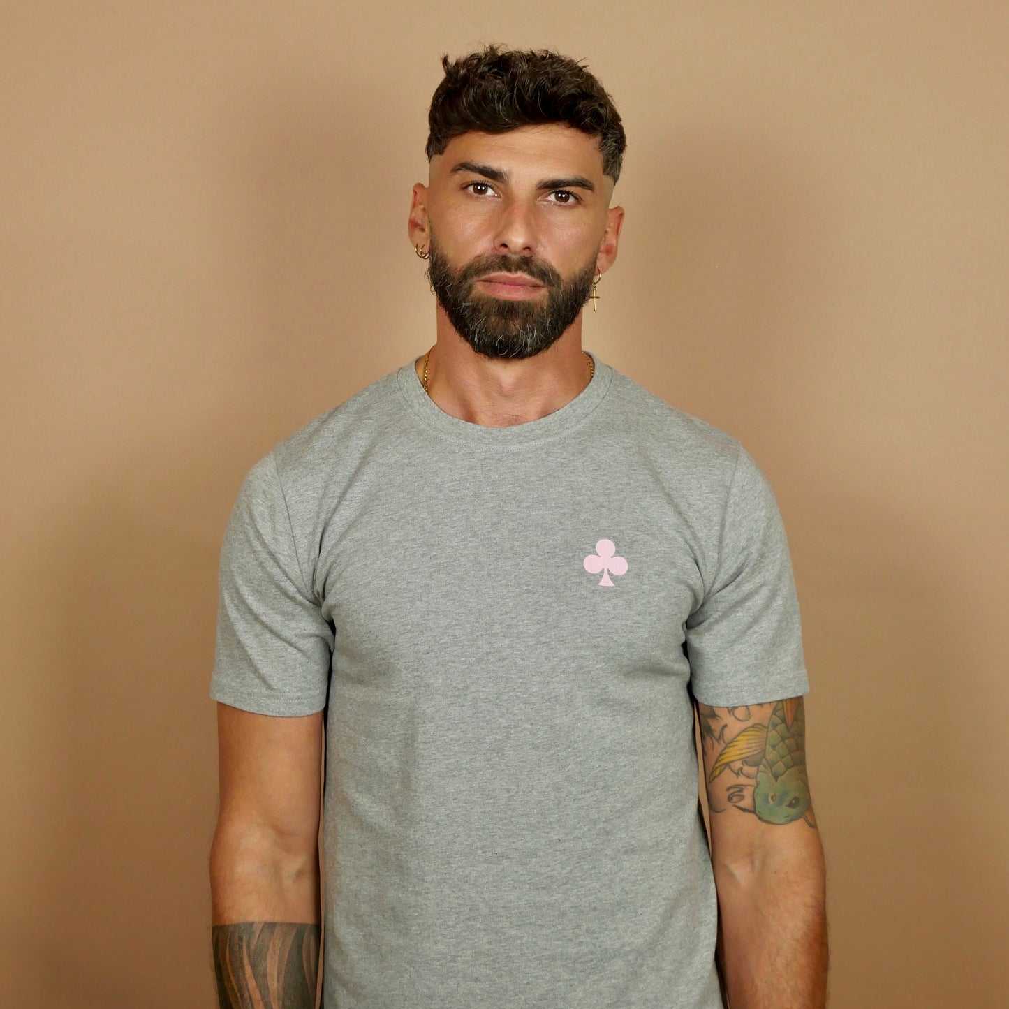 monsieurbarr t-shirt gris chiné trèfle brodé