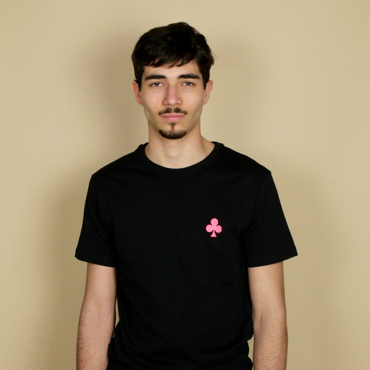 monsieurbarr t-shirt noir trèfle rose brodé