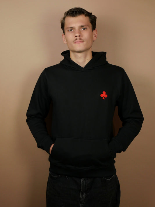 Hoodie Noir Intérieur Polaire Trèfle Rouge
