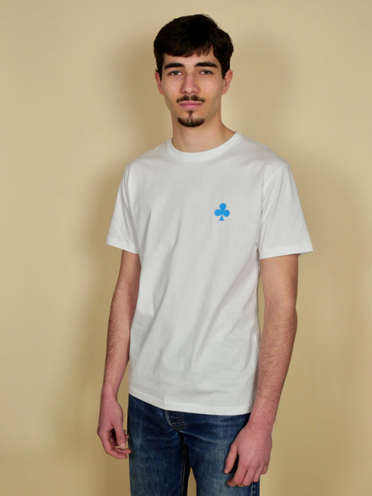 T-shirt blanc d'été trèfle brodé turquoise