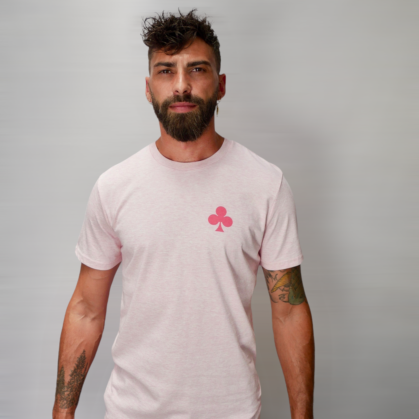 t-shirt rose chiné logo poitrine trèfle rose
