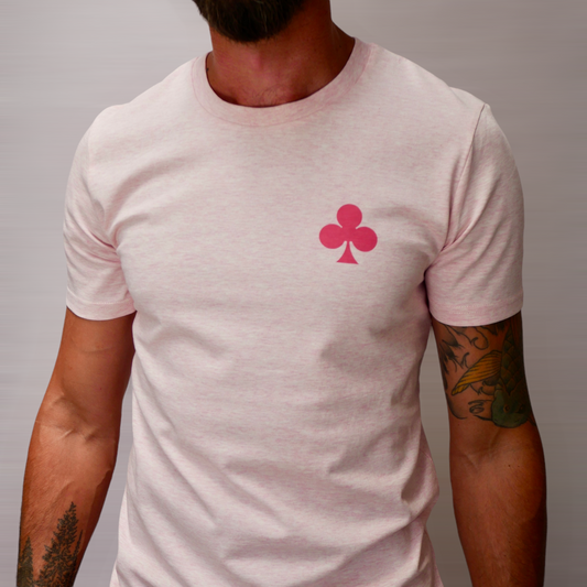 t-shirt rose chiné logo poitrine trèfle rose