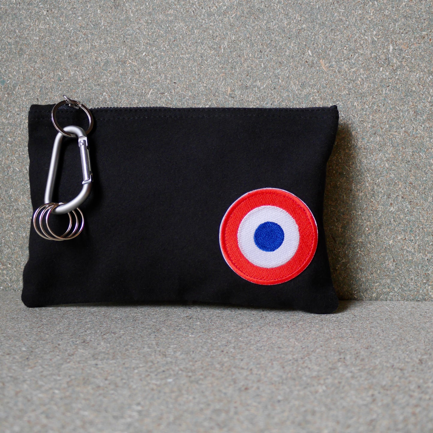 monsieurbarr pochette écusson noir en coton écusson aviation bleu blanc rouge rond