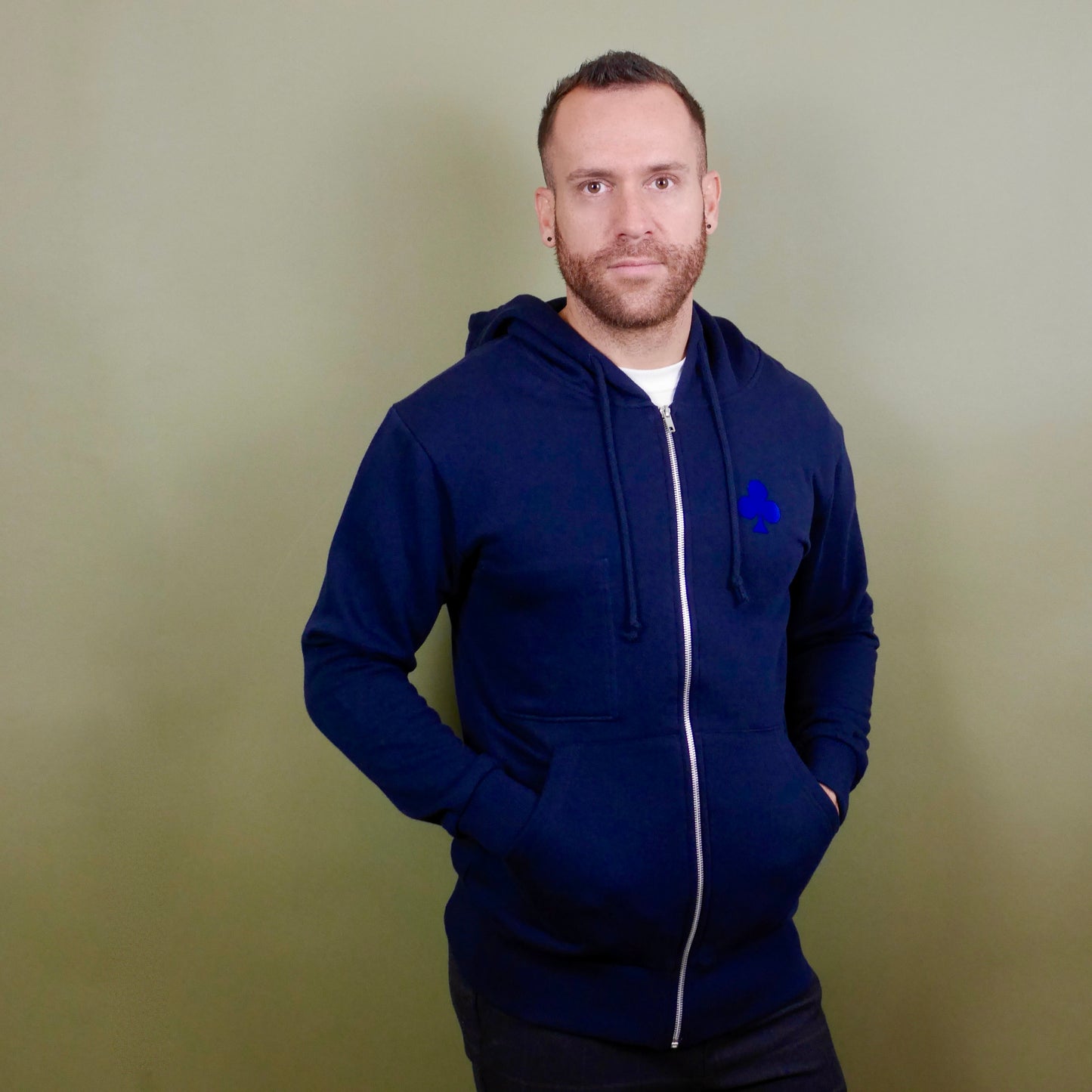 Sweat à capuche full zip bleu marine