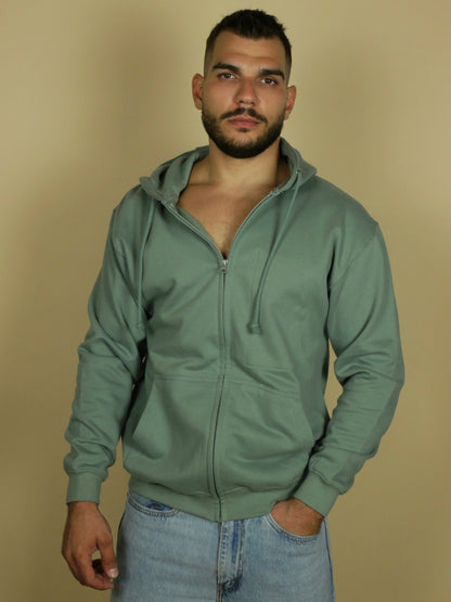 Hoodie Zippé Royalty Vert Sauge Taille M- Pièce Unique