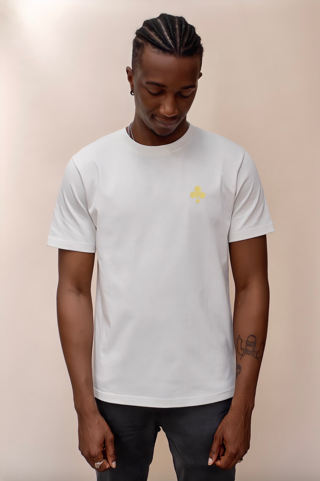 monsieurbarr t-shirt blanc vintage trèfle brodé jaune mat