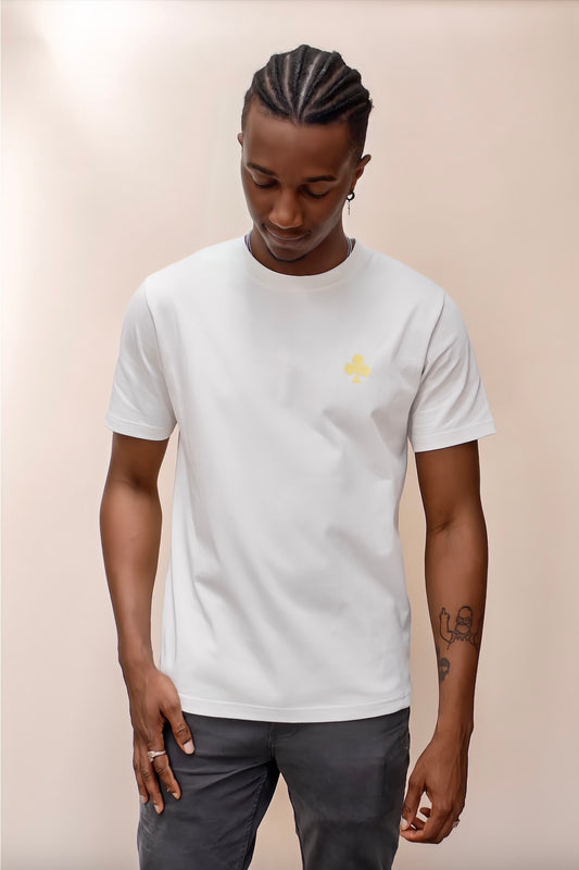 monsieurbarr t-shirt blanc vintage trèfle brodé jaune mat