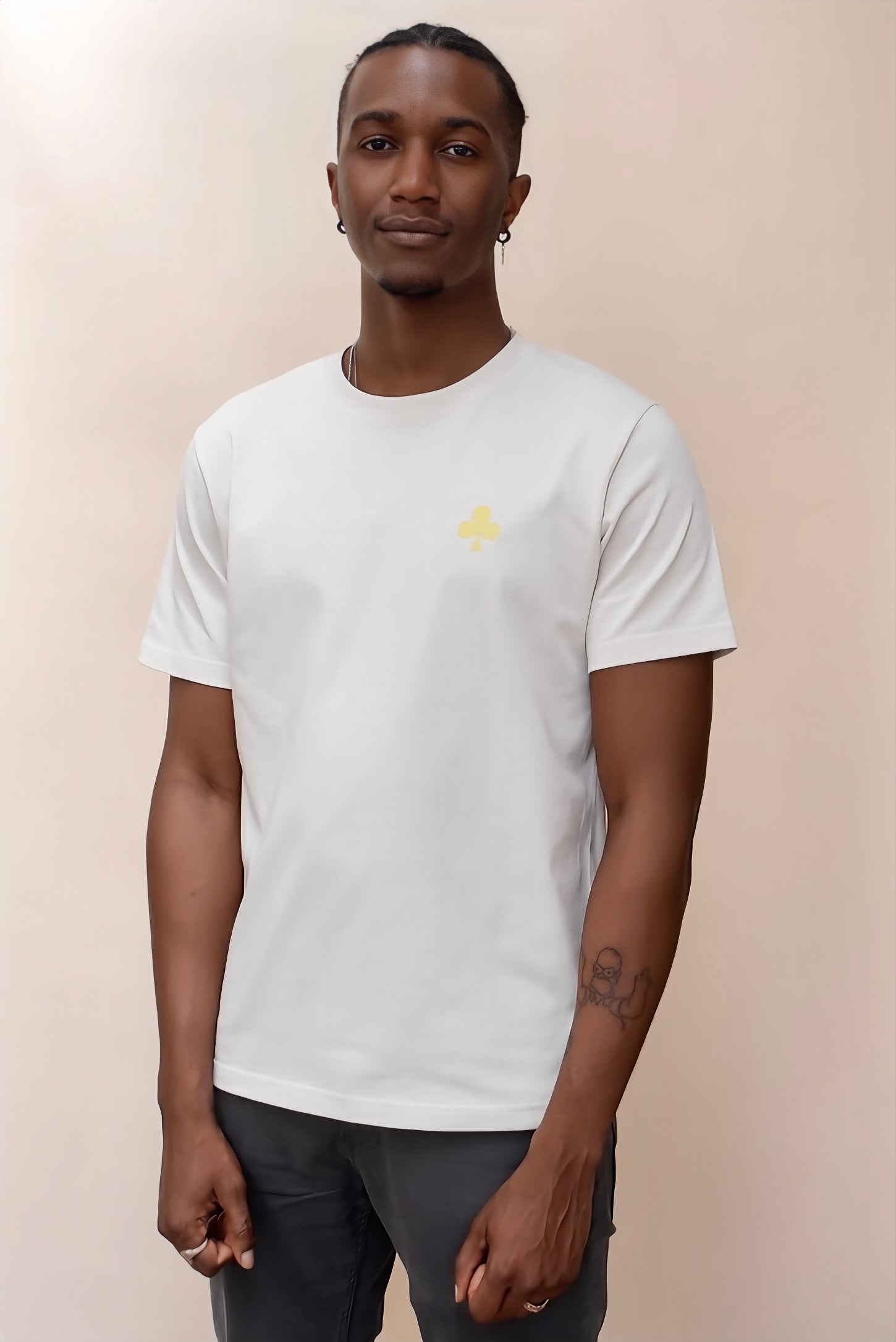 monsieurbarr t-shirt blanc vintage trèfle brodé jaune mat