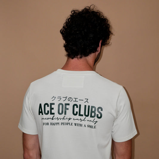Monsieurbarr T-SHIRT ACE OF CLUBS blanc vintage logo trèfle vert sapin sur le devant et ace of clubs dans le dos 
