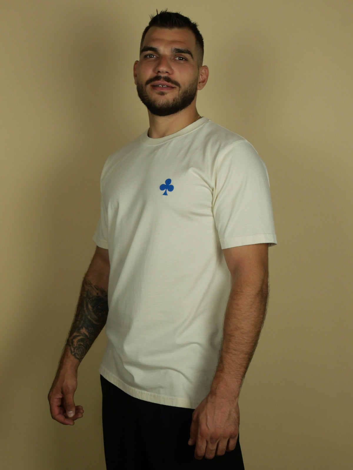 T-shirt Coton Naturel Trèfle Brodé Bleu