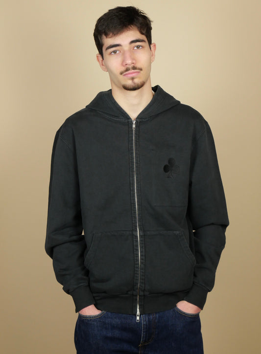 Swreat a capuche full zip noir vintage trèfle brodé noir mat poche intérieur fabriqué au Portugal 