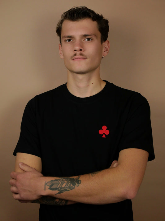 T-shirt noir trèfle brodé rouge mat monsieurbarr