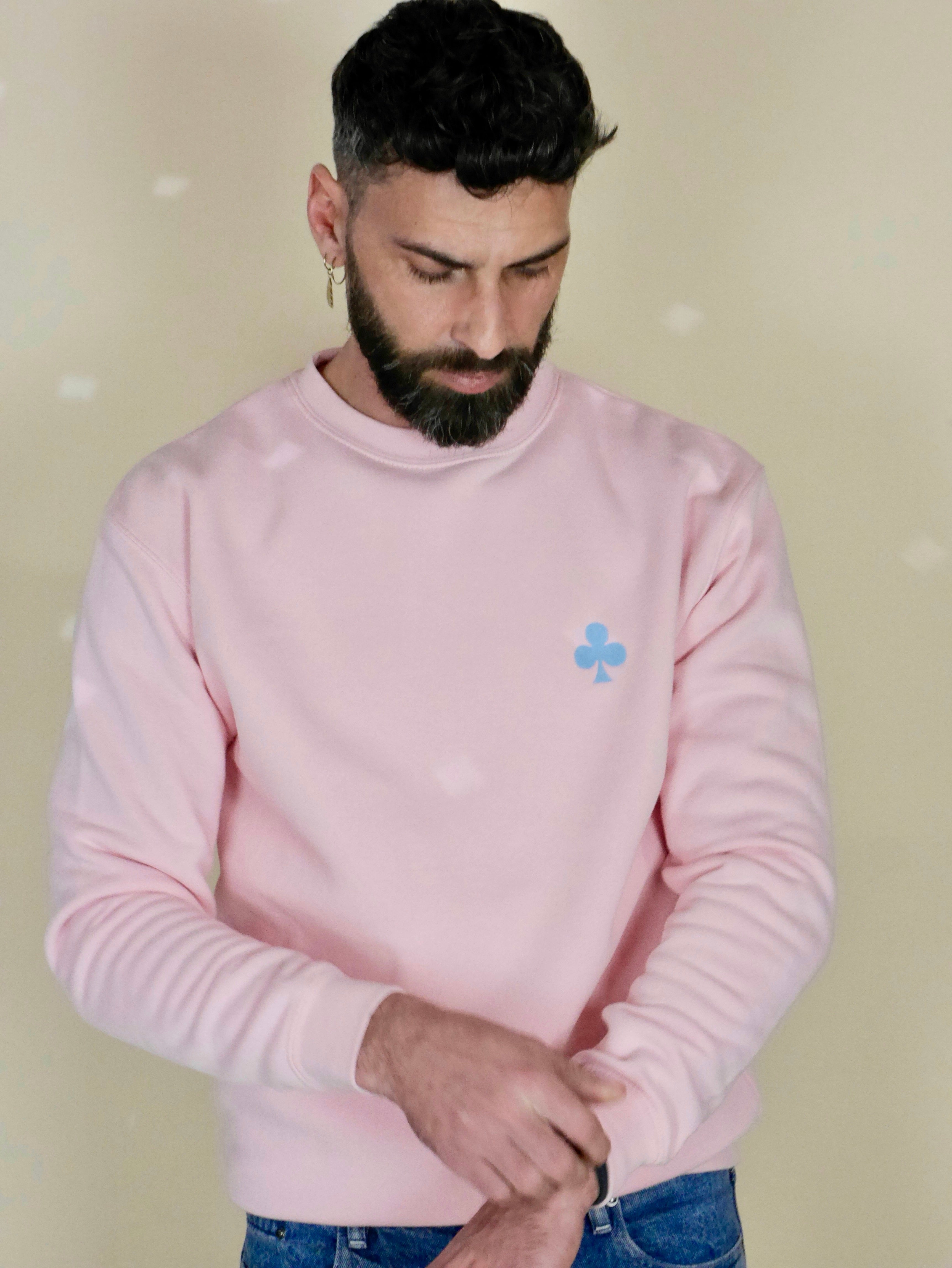 monsieurbarr sweat baby pink trèfle bleu ciel
