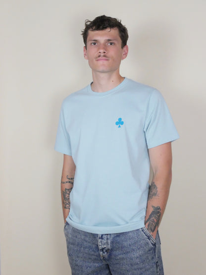 monsieur barr t-shirt bleu ciel trèfle brodé turquoise 