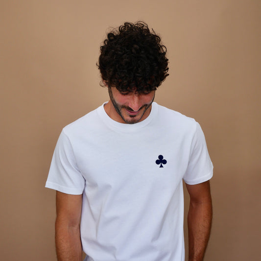 monsieurbarr T-SHIRT BLANC épais TREFLE MARINE