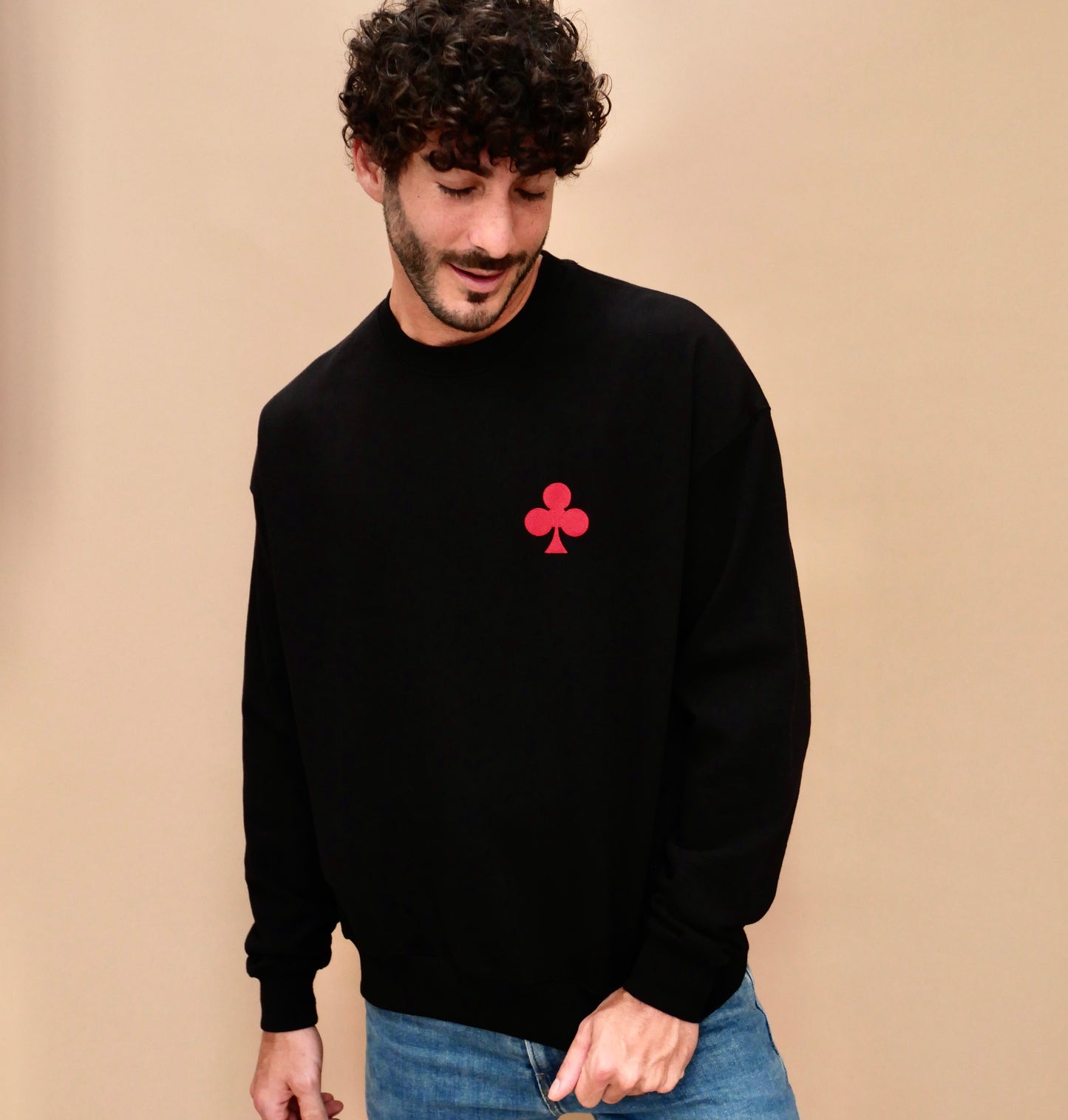 monsieur sweat crewneck collector broderie ace of club nuque broderie trèfle rouge côté coeur