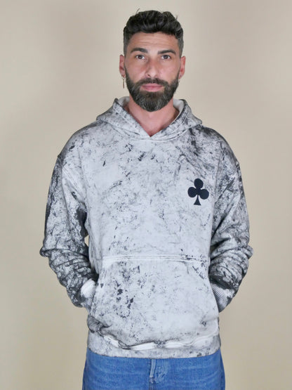 monsieurbarr Hoodie dye végétal unisexe en coton épais, rendu marbré naturel et grand trèfle signature brodé