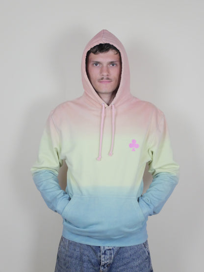 Hoodie multicolore effet dégradé unique trèfle rose brodé 