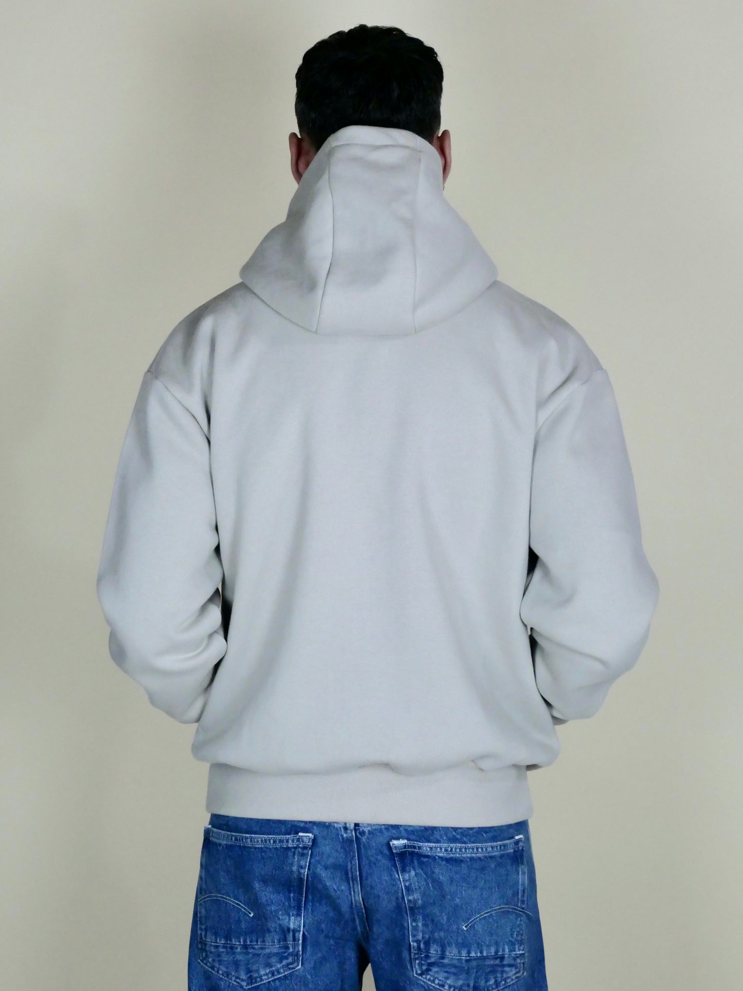 Sweat zippé épais haut de gamme monsieurbarr, coupe oversized, capuche trois panneaux et grand trèfle iconique blanc