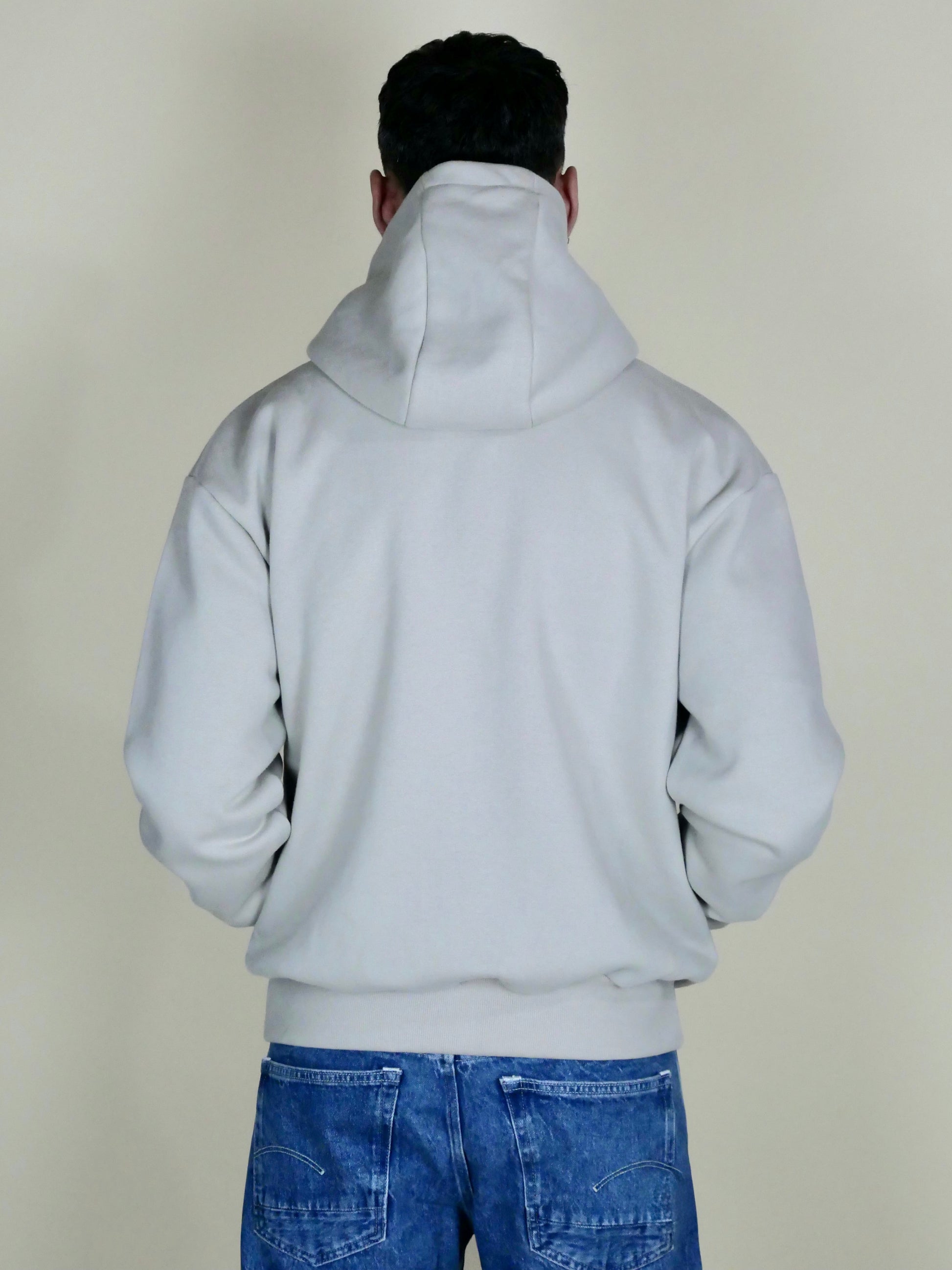 Sweat zippé épais haut de gamme monsieurbarr, coupe oversized, capuche trois panneaux et grand trèfle iconique blanc