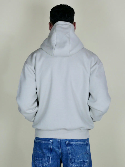 Sweat zippé épais haut de gamme monsieurbarr, coupe oversized, capuche trois panneaux et grand trèfle iconique blanc