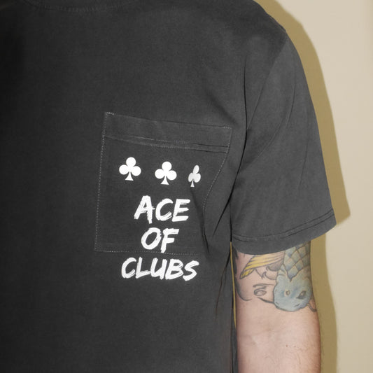monsieurbarr T-shirt noir manches courtes style vintage, coupe confortable et emblème Ace of Clubs pocket